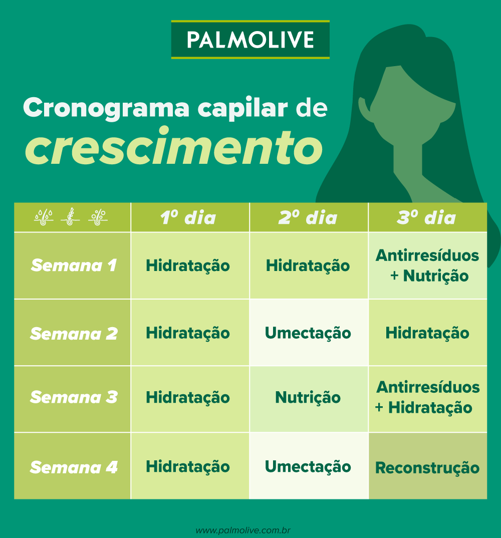  infográfico mostrando passo a passo como fazer cronograma capilar de crescimento