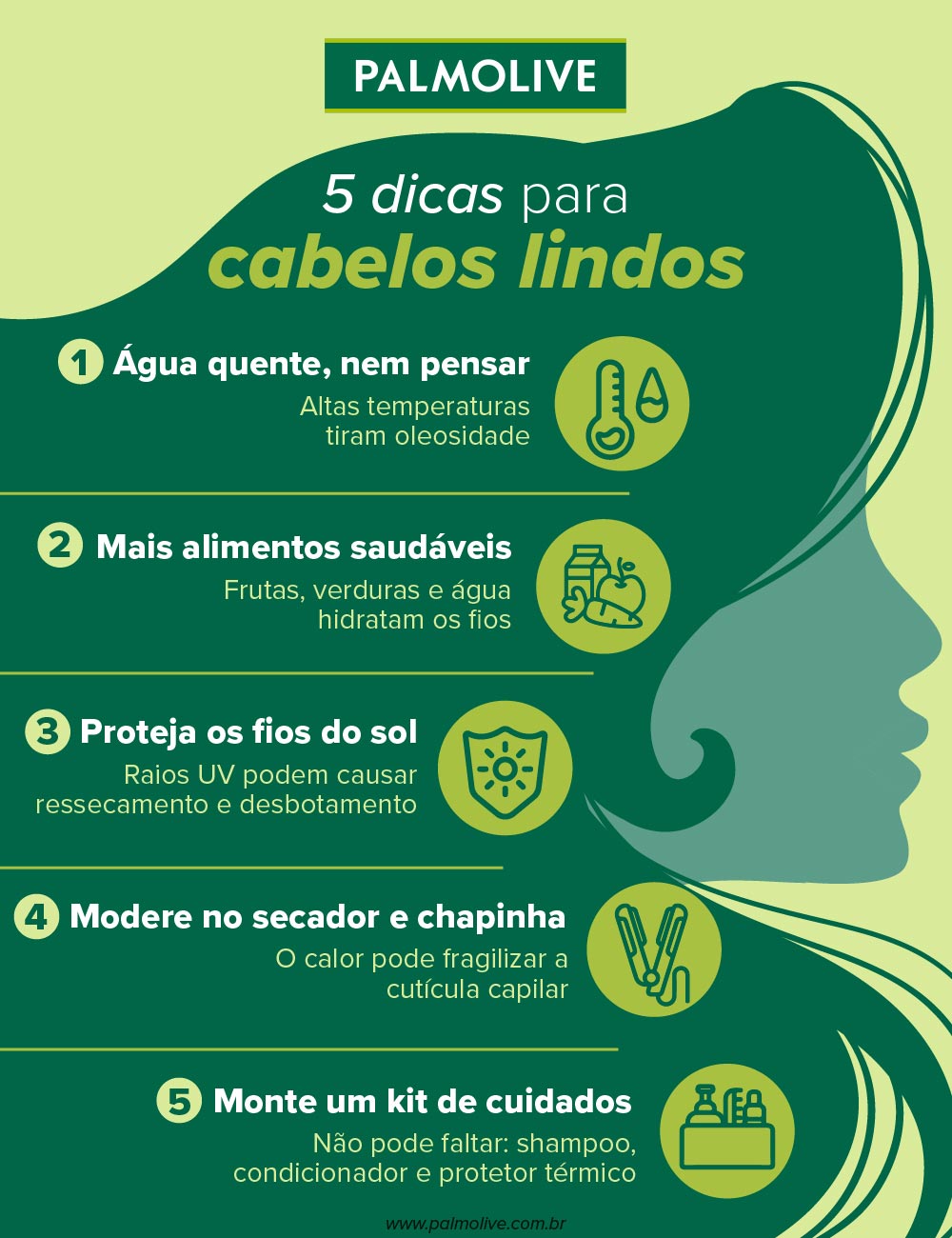 infográfico sobre 5 dicas para cabelos lindos