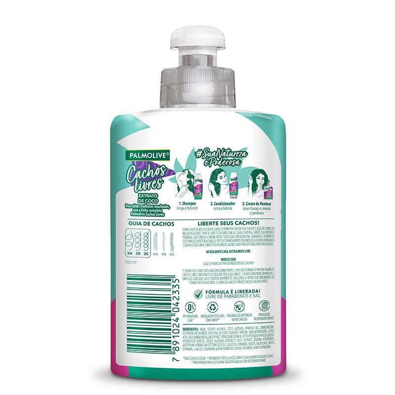 Creme para pentear Cachos Livres Extrato de Coco de trás Creme para pentear Cachos Livres Extrato de Coco de trás