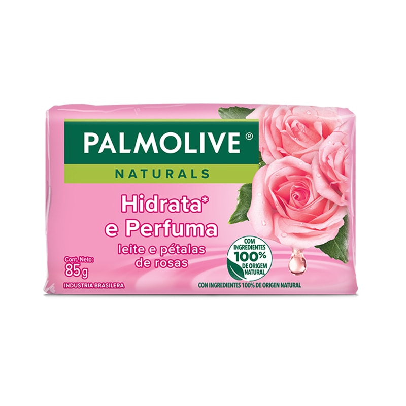 Sabonete Hidrata* & Perfuma Leite e Pétalas de Rosas da frente Sabonete Hidrata* & Perfuma Leite e Pétalas de Rosas da frente
